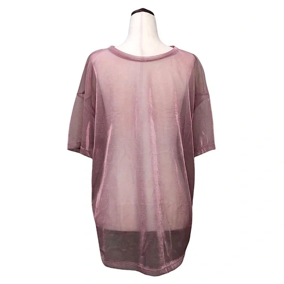 H&M Divided Relaxed Iridescent Pink Sheer Short Sleeve Top/Shirt size S/M - Picture 2 of 5